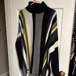 Joseph A. Striped Turtleneck Sweater in Black, Gray & Pink
